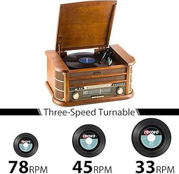 رادیو گرامافون دیجیتال هفت کاره سه سرعته با قابلیت پخش صفحه های 33 دور و 45 دور و 78 دور