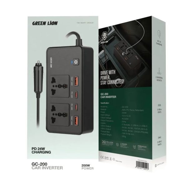 مبدل برق خودرو Green Lion GC-200 با خروجی 220 ولت