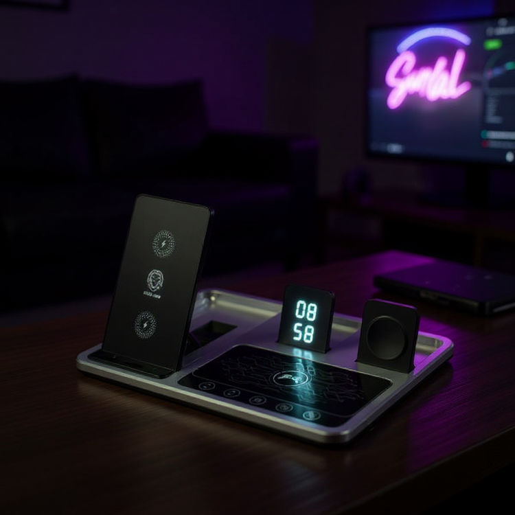 شارژر رومیزی گرین لاین4 کاره با شارژ سریع بیسیم ۱۵ وات