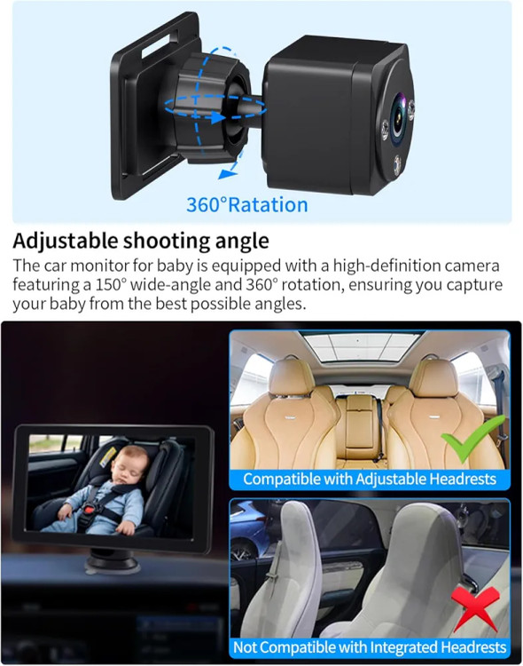 پک کامل دوربین و مانیتور دو دوربینه کنترل کودک در خودرو برند فانینسو