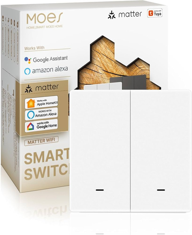کلید هوشمند MOES دو پل با پشتیبانی Matter و HomeKit
