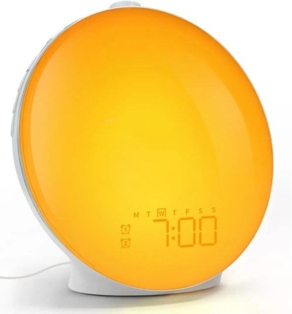 ساعت هوشمند رومیزی با نور زرد شبیه به طلوع خورشید.