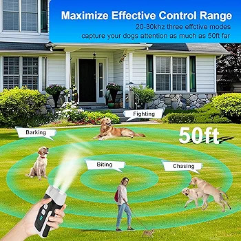 شخصی در حال استفاده از دستگاه دورکننده سگ در پارک.