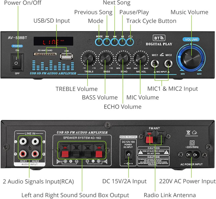 نمای جلوی آمپلیفایر بلوتوثی LiNKFOR