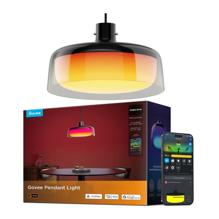 چراغ آویز هوشمند گووی با قابلیت تنظیم دمای رنگ ۲۷۰۰ تا ۶۵۰۰ کلوین
