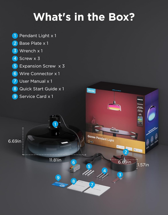 محتویات جعبه چراغ آویز هوشمند گووی H60C1