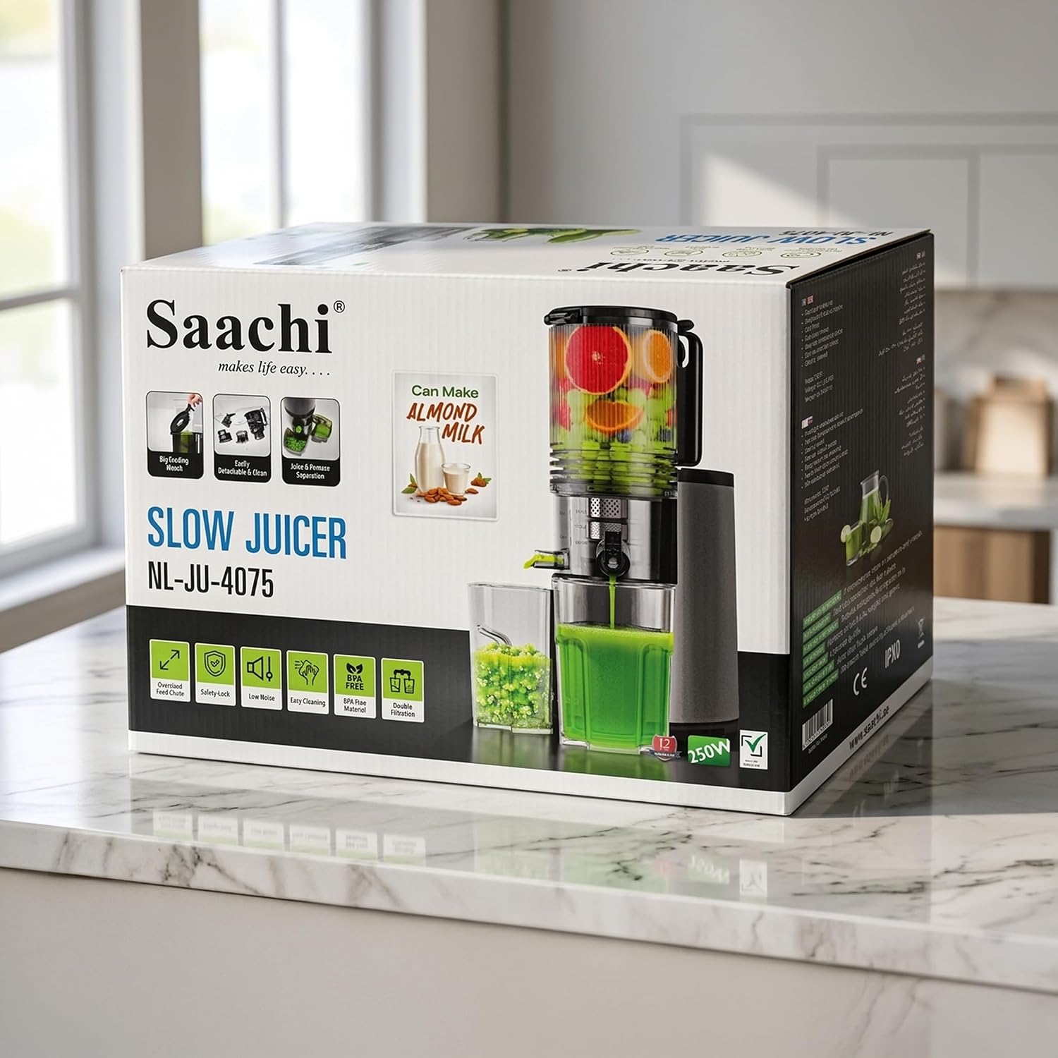 آب‌میوه‌گیری اساچی NL-JU-4075-GY با موتور مسی و تکنولوژی اسلواست
