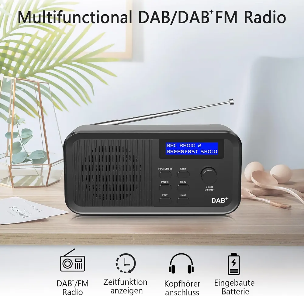 رادیو دیجیتال DAB+ FM با اسپیکر داخلی و باتری ۲۵۰۰ میلی‌آمپرساعت