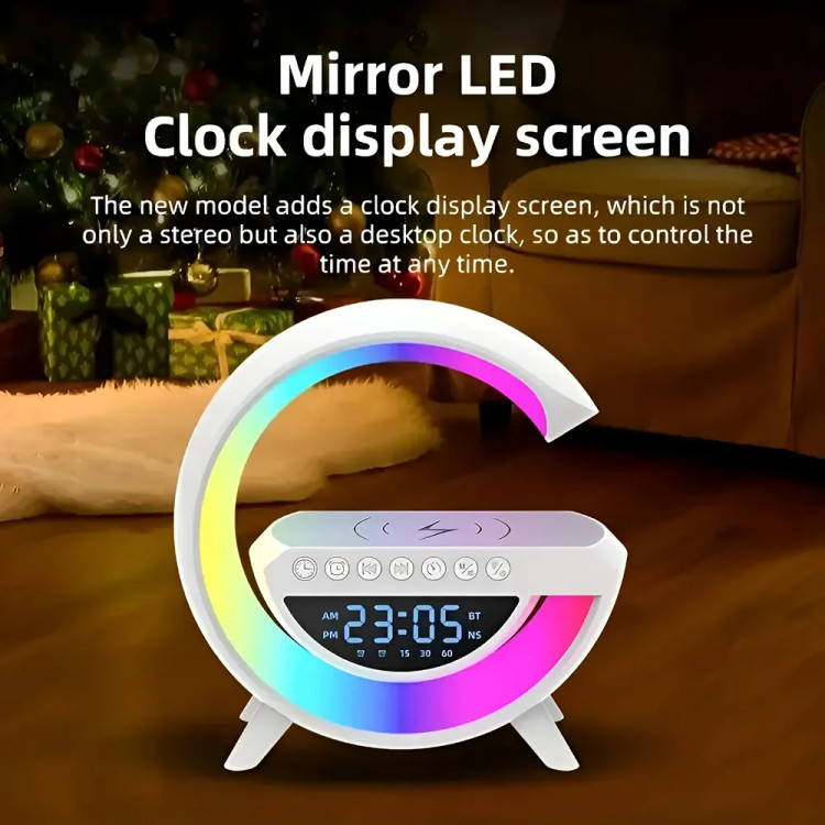 اسپیکر بلوتوثی رومیزی با شارژر وایرلس ۱۵ وات و نورپردازی LED مدل BT-3401