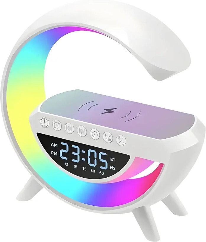 اسپیکر بلوتوثی رومیزی با شارژر وایرلس ۱۵ وات و نورپردازی LED مدل BT-3401