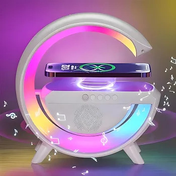 اسپیکر بلوتوثی رومیزی با شارژر وایرلس ۱۵ وات و نورپردازی LED مدل BT-3401