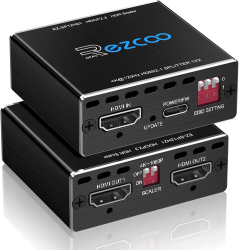 اسپلیتر HDMI 2.1 Rezcoo EZ-SP12H21 1×2 با پشتیبانی 8K@60Hz و 4K@120Hz