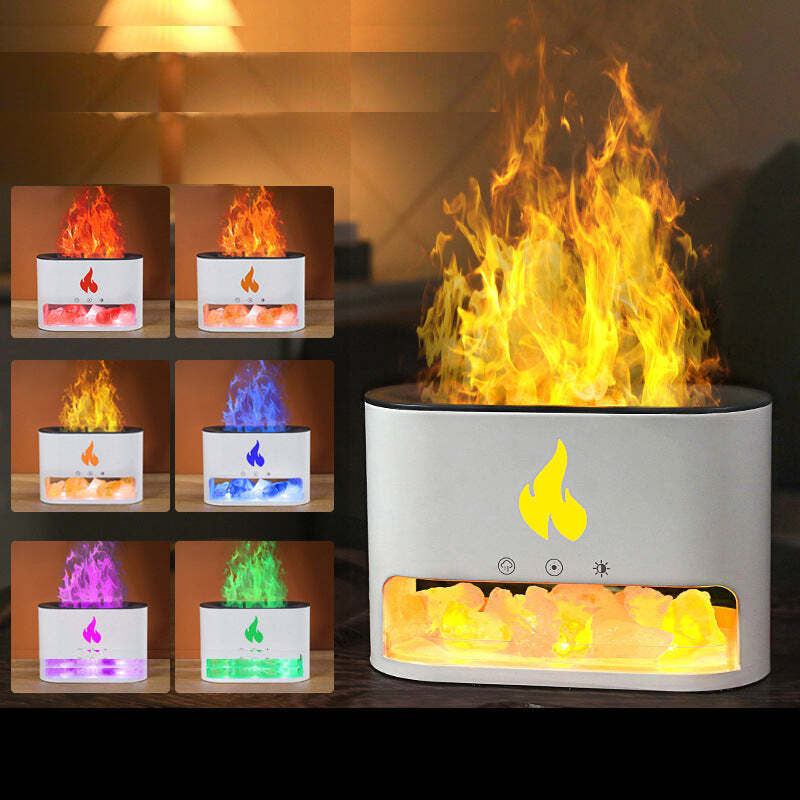 دستگاه بخور سرد و رطوبت‌ساز آتشین — چراغ خواب RGB و سنگ نمک