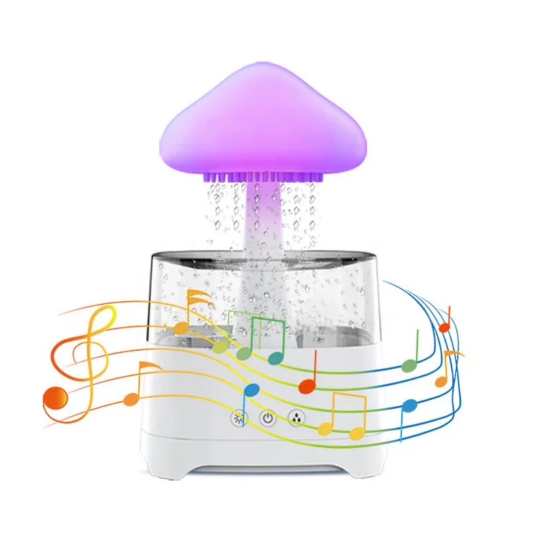 دستگاه رطوبت‌ساز بارانی اسپیکردار مدل ابری — رطوبت‌دهنده، اسپیکر، چراغ خواب RGB