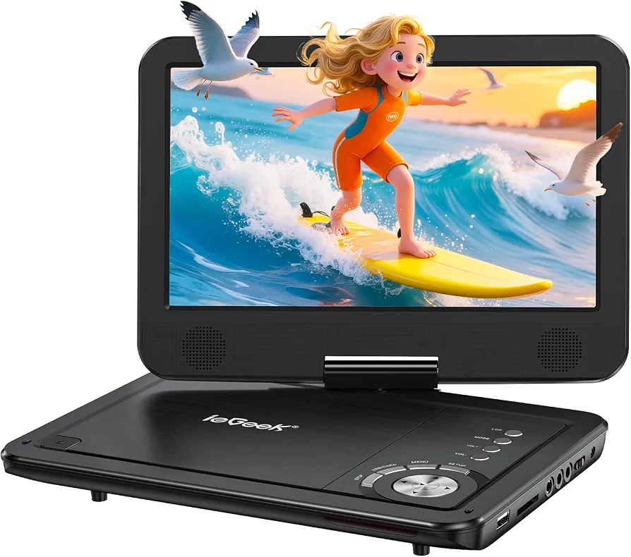 پخش‌کننده DVD قابل حمل ieGeek با صفحه ۱۰.۵ اینچ HD و باتری ۵ ساعته