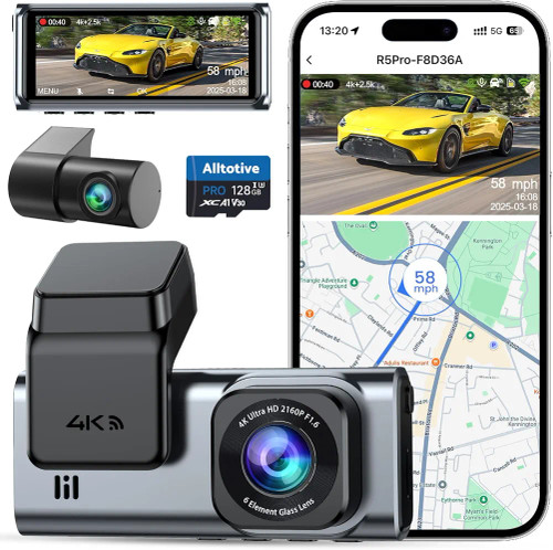 دوربین ثبت وقایع خودرو R5 Pro دو کاناله 4K با GPS و وایفای 5GHz