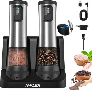 ست آسیاب برقی نمک و فلفل Amosa MIMO27 با تیغه سرامیکی و تنظیم درجه