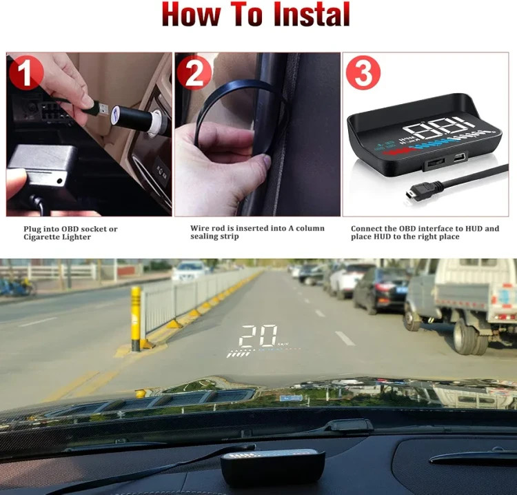هدآپ دیسپلی خودرو HUD M7 New با نمایشگر ۳.۵ اینچی و پشتیبانی از OBD2 و GPS