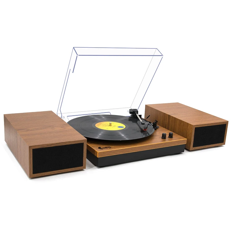 گرامافون وینیل VINYL MUSIC ON با دو اسپیکر خارجی و طراحی چوبی