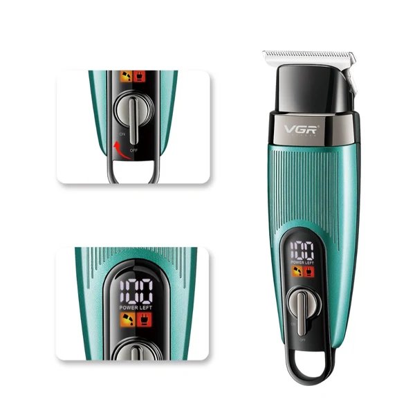 ماشین اصلاح سر و صورت VGR V-975 با تیغه استیل ضد زنگ و نمایشگر LED
