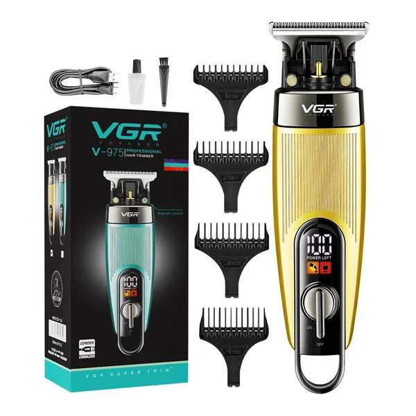 ماشین اصلاح سر و صورت VGR V-975 با تیغه استیل ضد زنگ و نمایشگر LED