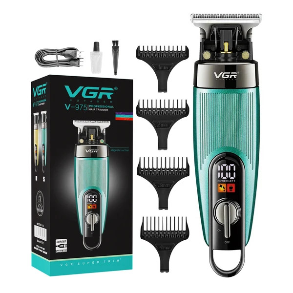 ماشین اصلاح سر و صورت VGR V-975 با تیغه استیل ضد زنگ و نمایشگر LED