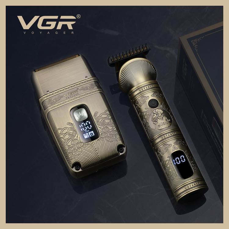 ست ماشین اصلاح و شیور VGR V-649 با بدنه فلزی طلایی