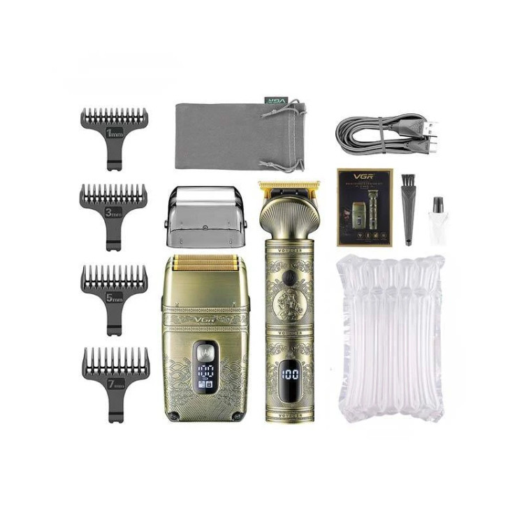 ست ماشین اصلاح و شیور VGR V-649 با بدنه فلزی طلایی