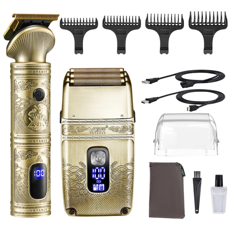ست ماشین اصلاح و شیور VGR V-649 با بدنه فلزی طلایی