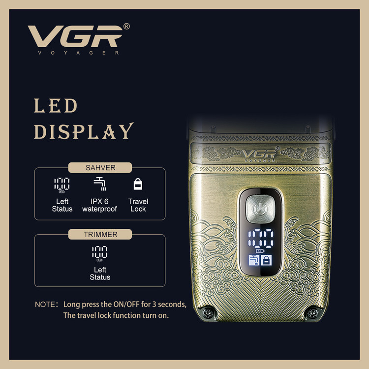 ست ماشین اصلاح و شیور VGR V-649 با بدنه فلزی طلایی
