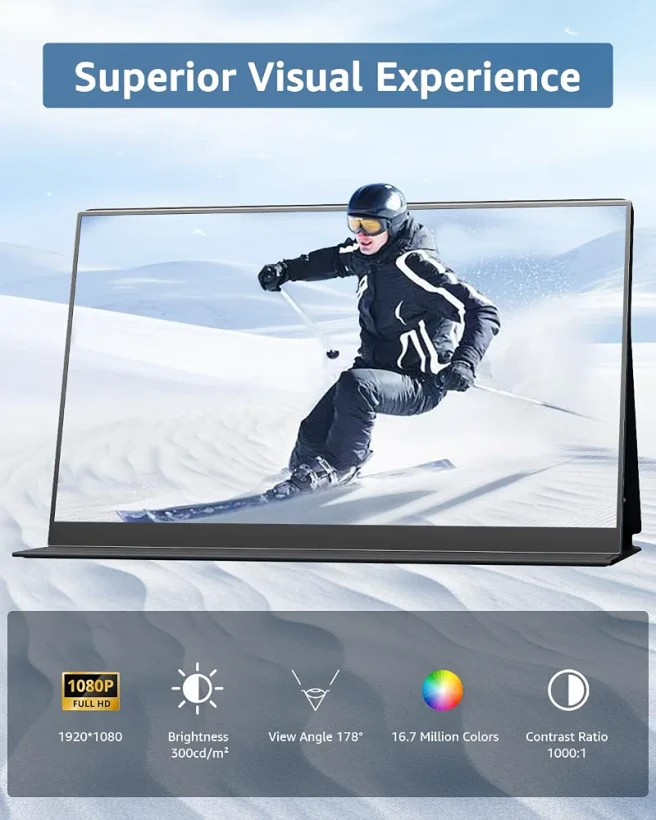 مانیتور قابل حمل YODOIT PTM15 با نمایشگر 15.6 اینچی IPS و کیفیت Full HD