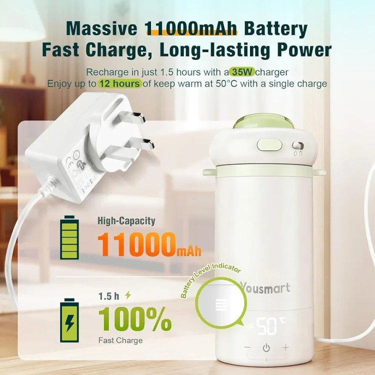 شیرگرمکن قابل حمل نوزاد Yousmart HB02 با باتری ۱۱۰۰۰ میلیآمپرساعت