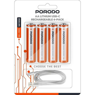 باتری نیمقلمی شارژی پرودو PDAAA8RB بسته ۴ عددی با شارژ USB-C