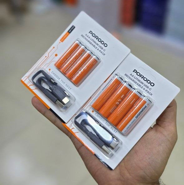 باتری نیمقلمی شارژی پرودو PDAAA8RB بسته ۴ عددی با شارژ USB-C