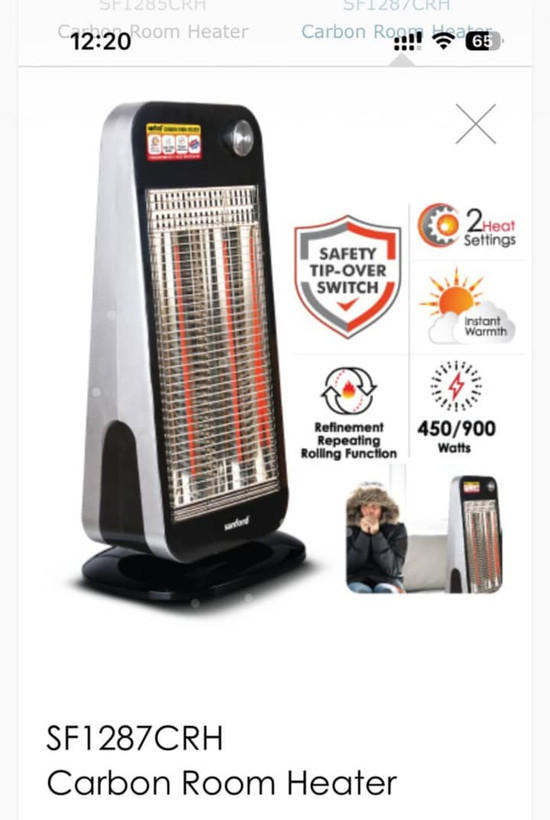 هیتر کربنی رومیزی سانفورد مدل SF1287CRH با گرمای آنی و دو تنظیم حرارت