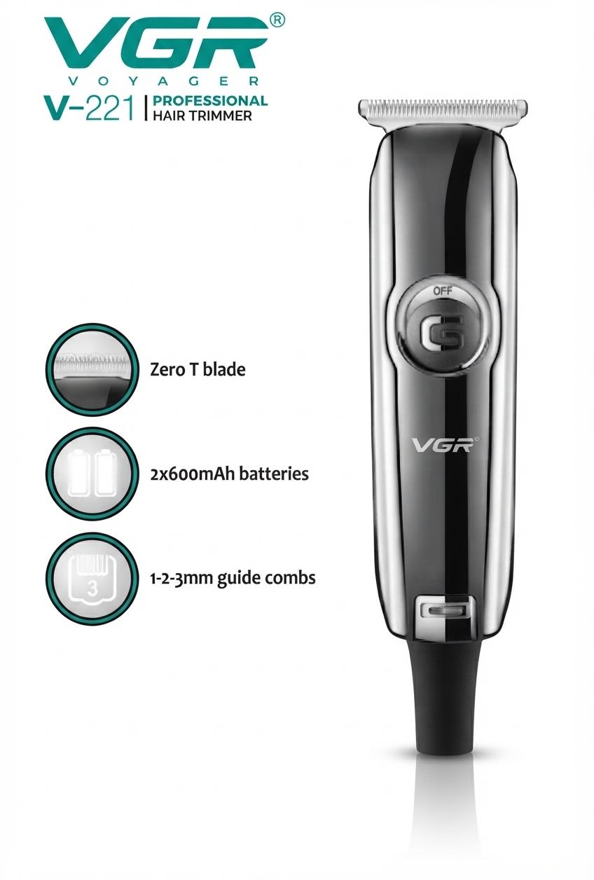 ماشین اصلاح خط زن VGR V-221 با طراحی ارگونومیک و تیغه استیل ضد زنگ