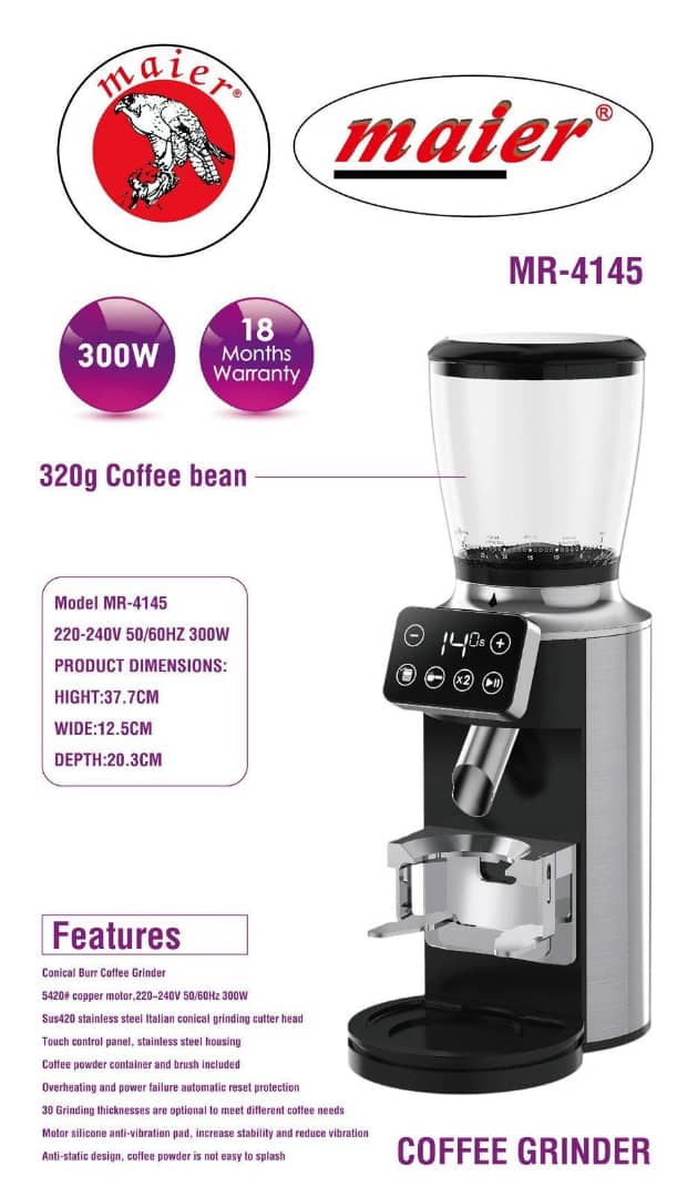 آسیاب قهوه مایر مدل MR-4145 با توان ۳۰۰ وات و تیغه مخروطی