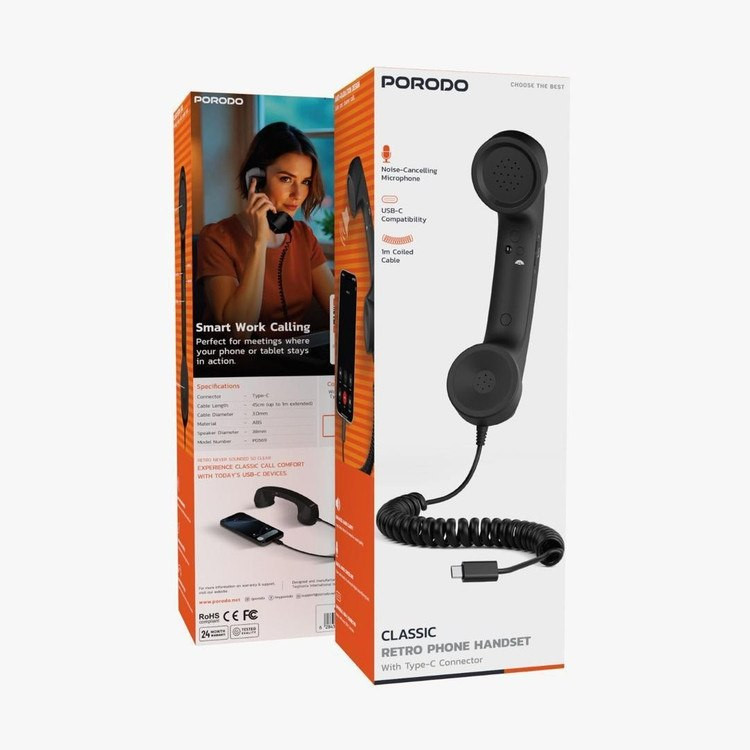 گوشی تلفن کلاسیک رومیزی Porodo PD569BK Type-C