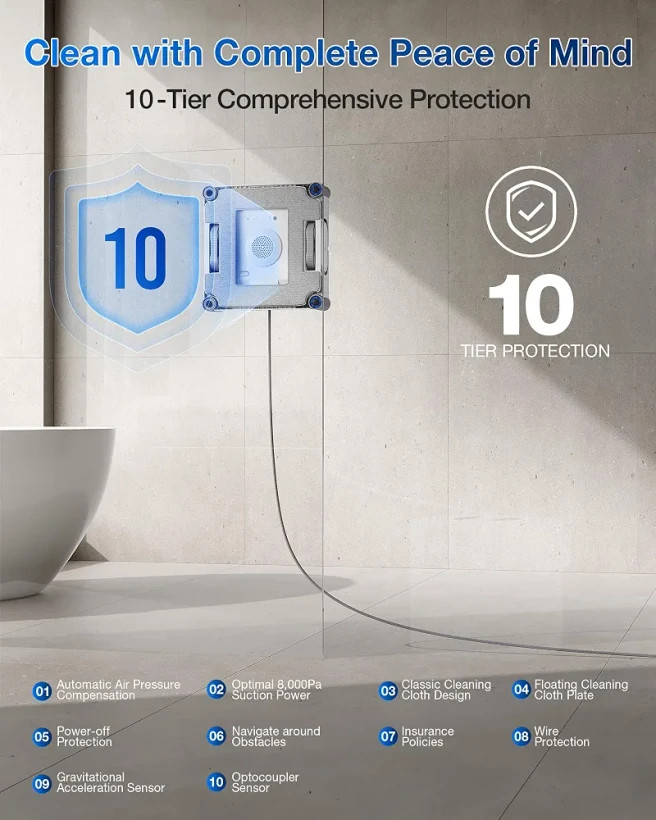 ربات شیشهشوی هوشمند ECOVACS با مکش قوی و اسپری خودکار پنجرهها - تصویر 7