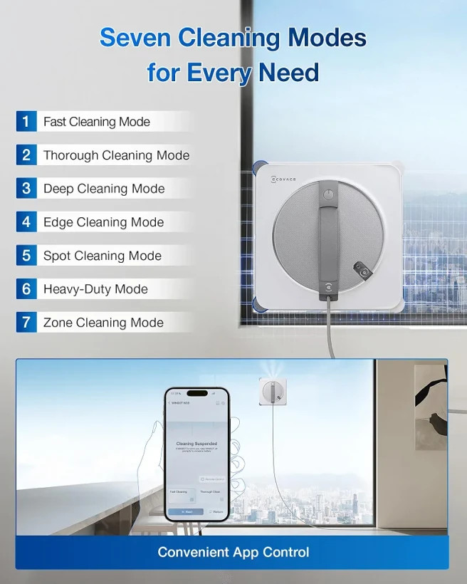 ربات شیشهشوی هوشمند ECOVACS با مکش قوی و اسپری خودکار پنجرهها - تصویر 8