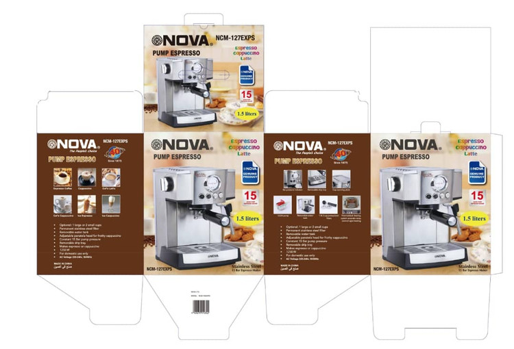 اسپرسوساز پمپی نووا مدل NCM-127EXPS مناسب آماده سازی قهوه و کاپوچینو خانگی