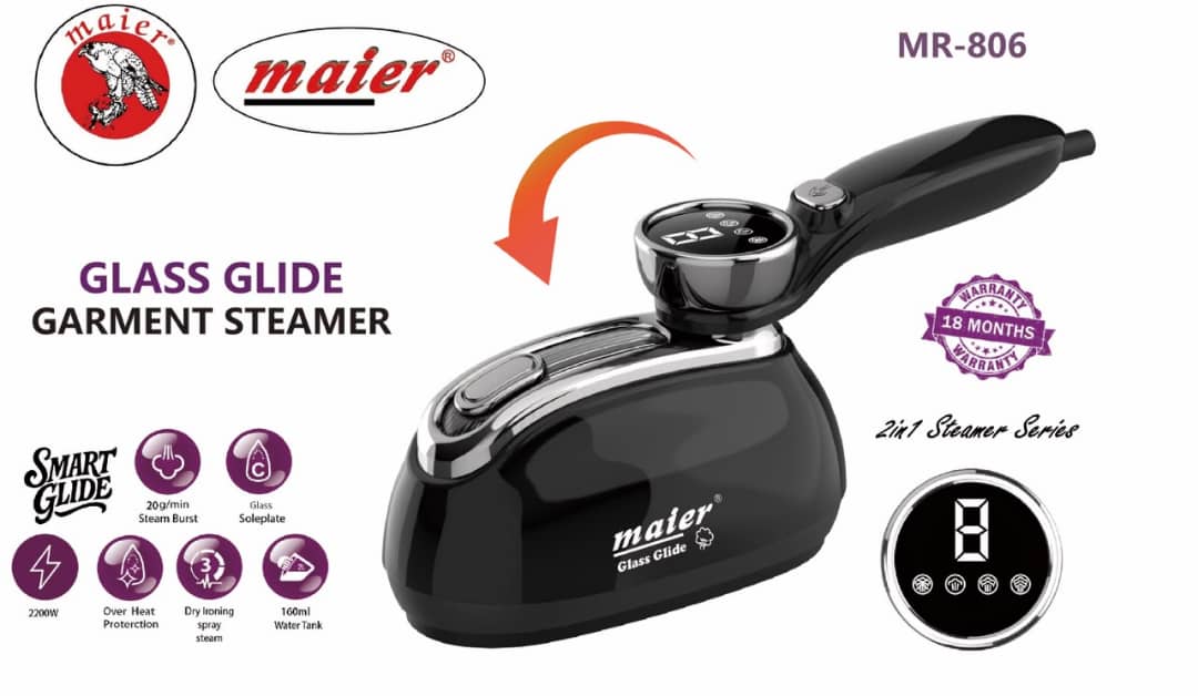 اتو بخار مایر MR-806 اورجینال با صفحه کف شیشه‌ای برای اتوکشی سریع لباس