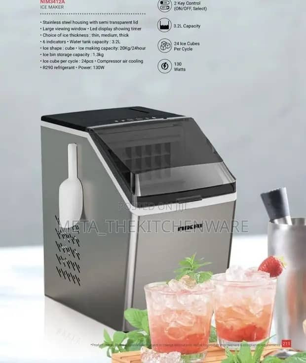 یخساز رومیزی نیکای NIM3412A اصل با مخزن آب ۳٫۲ لیتری برای تولید یخ خانگی