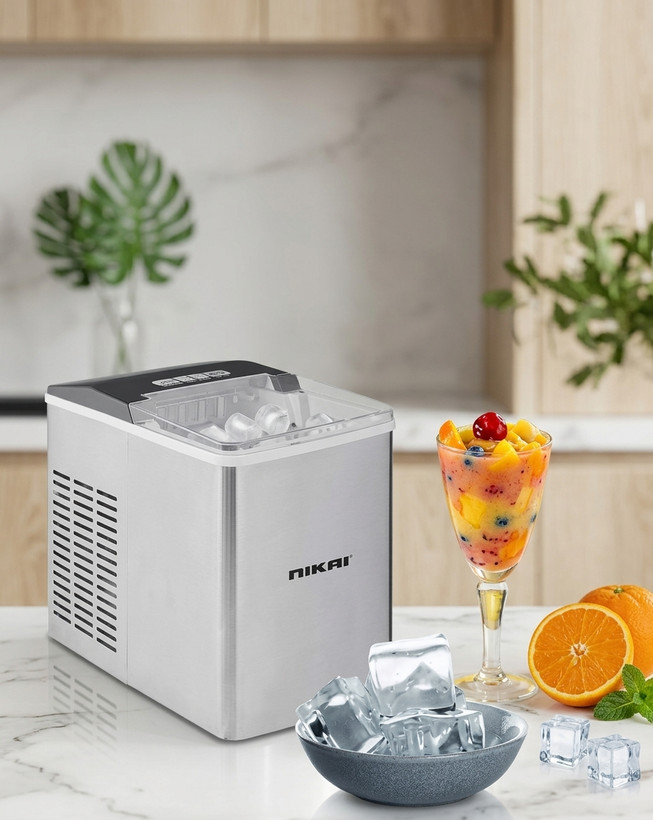 یخساز رومیزی NIKAI NIM2412A اصل با مخزن ۱٫۸ لیتری و یخ گلولهای