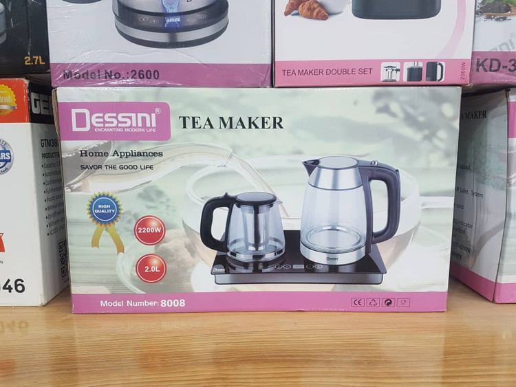 چای ساز برقی دسینی 8008 با کتری پیرکس و قوری شیشهای شفاف