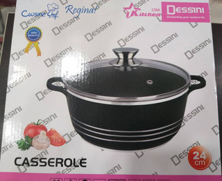 قابلمه DESSINI سایز 24 سانتی متر با بدنه مشکی و خطوط نقره ای مناسب آشپزخانه